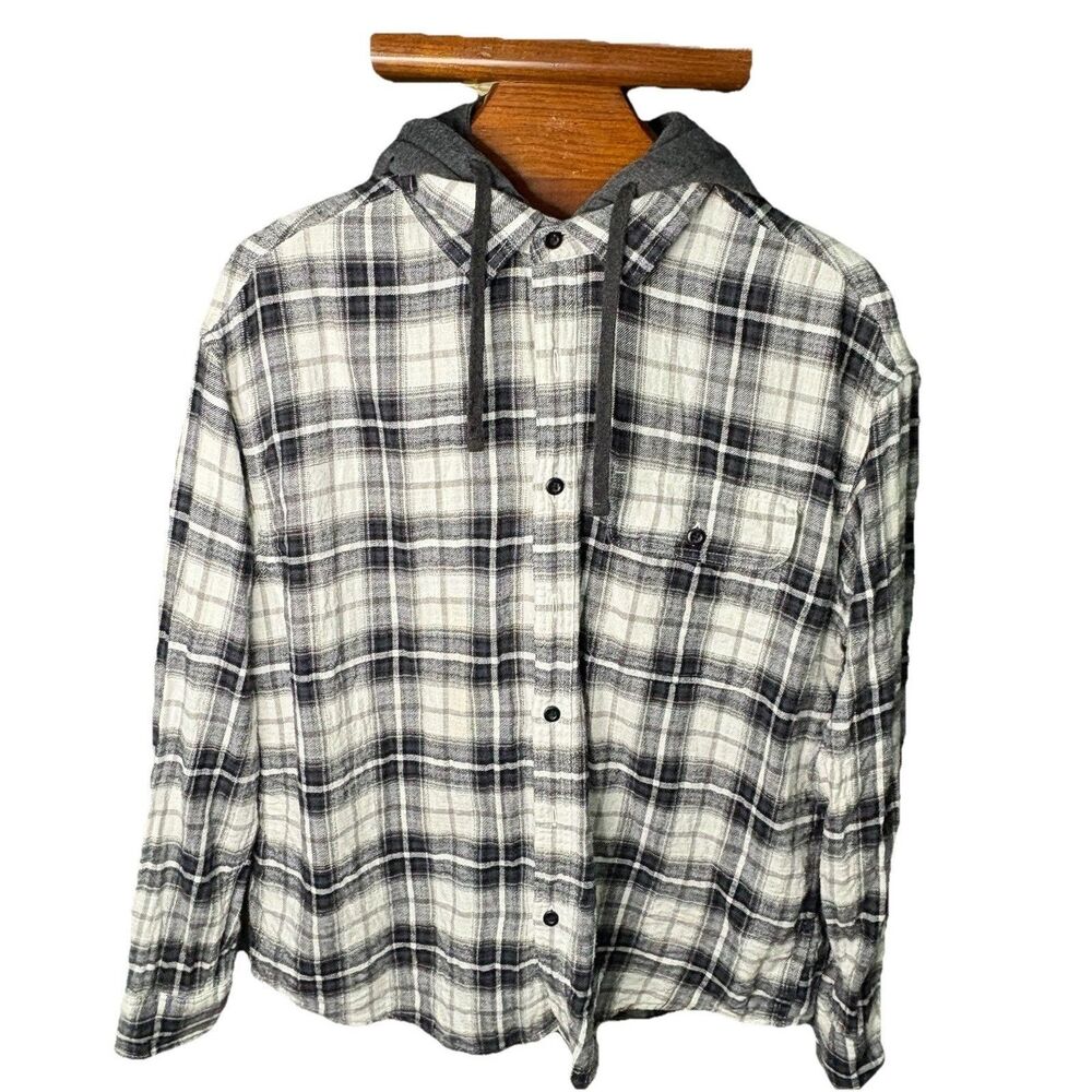 American Eagle Outfitters- Plaid Hooded Button Up Shacket Women’s Size LG